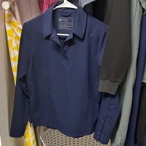Figs navy Blue polo Long Sleeve scrubs xsmall